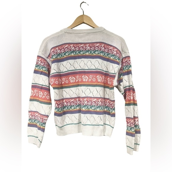 Vintage Chris Evert Size Large Cardigan Sweater Pink and White Button Down - Picture 4 of 4